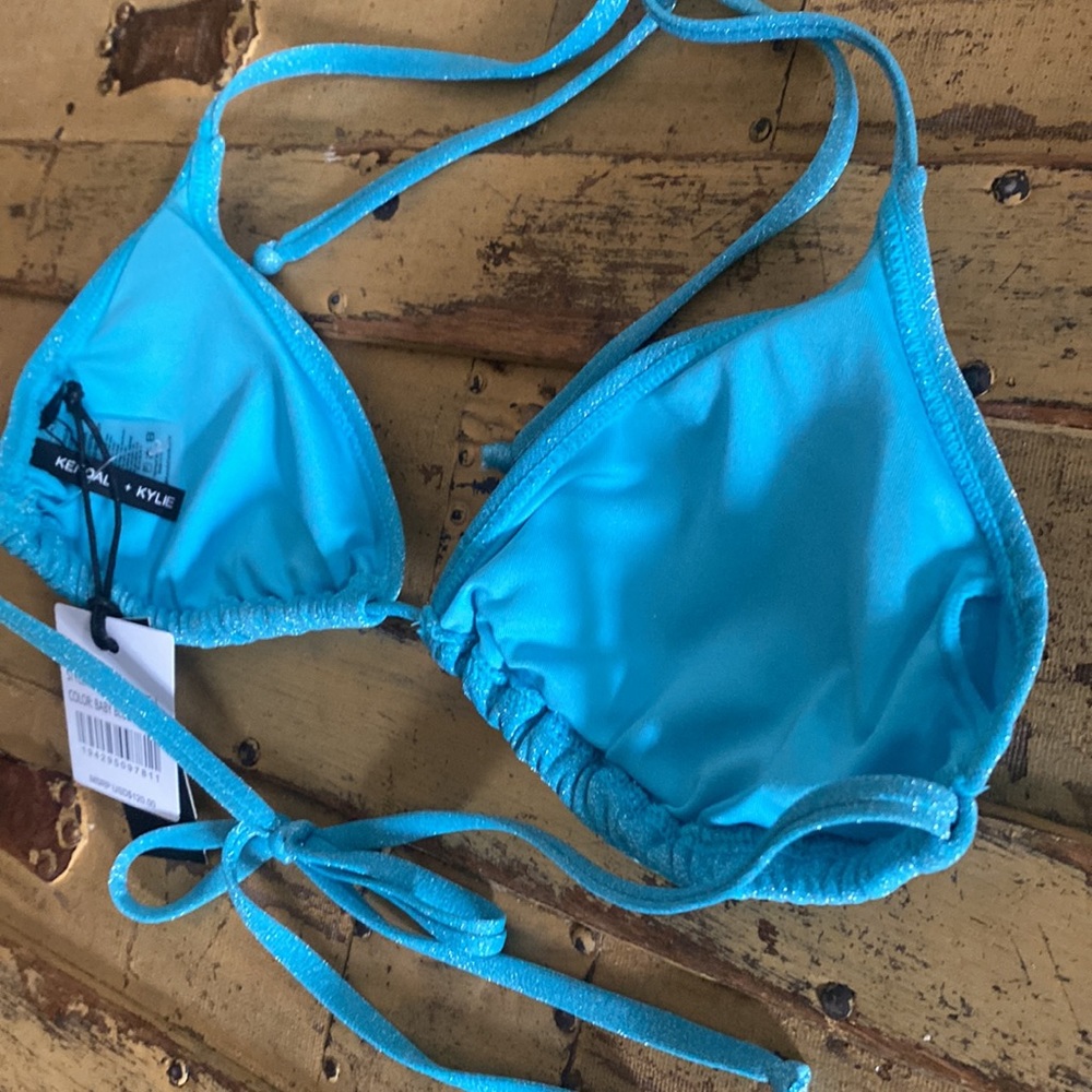 NWT KENDALL & KYLIE SWIM SPARKLE GLITTER LUREX STRING BIKINI TOP - Picture 7 of 15